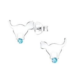 Ohrstecker KATZE Mit Kristall In 925 Sterling Silber, 2-tlg.