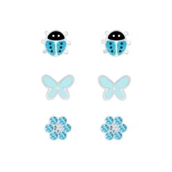 Ohrstecker-Set MARIENKÄFER, SCHMETTERLING, BLUME In 925 Sterling Silber, 6-tlg.