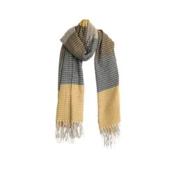 Karierter Schal Mit Fransen Ideal Für Den Herbst Und Winter In Senfgelb