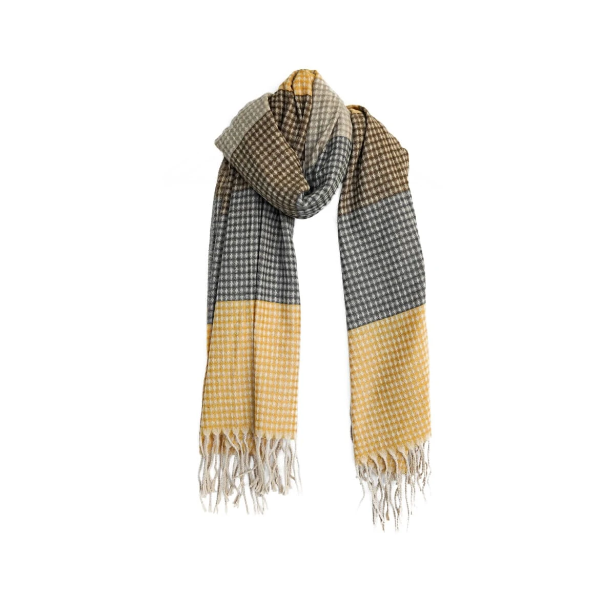 Karierter Schal Mit Fransen Ideal Für Den Herbst Und Winter In Senfgelb 1 Karierter Schal Mit Fransen Ideal Für Den Herbst Und Winter In Senfgelb