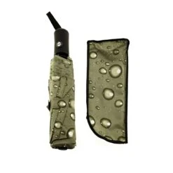 Stilvoller Taschenschirm Mit Schutzhülle Und Regentropfendesign In Grün