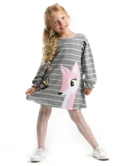 Kleid "Gazelle&Butterfly" In Grau/ Weiß