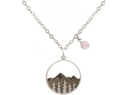 Gemshine Kette Mit Anhänger Alpin Gebirge Und Wald - Rosenquarz Silber
