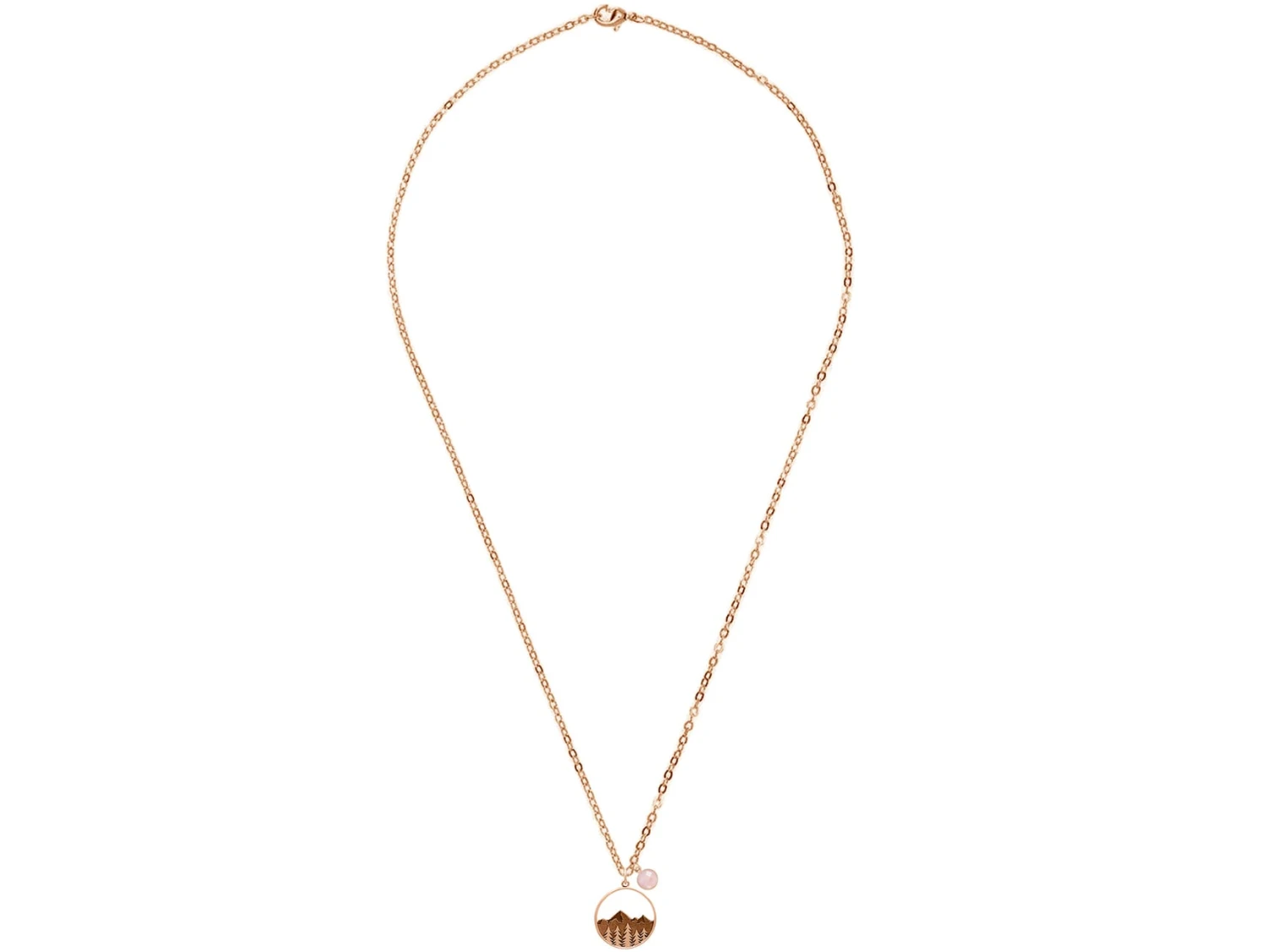 Gemshine Kette Mit Anhänger Alpin Gebirge Und Wald - Rosenquarz Silber Rose Vergoldet 4 Gemshine Kette Mit Anhänger Alpin Gebirge Und Wald - Rosenquarz Silber Rose Vergoldet – Bild 4