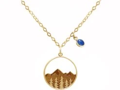 Gemshine Kette Mit Anhänger Alpin Gebirge Und Wald - Saphir Silber Vergoldet