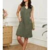 Leinen-Kleid In Oliv