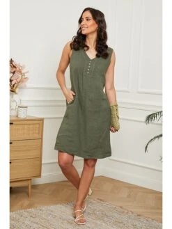 Leinen-Kleid In Oliv