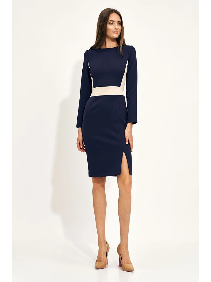 Kleid In Dunkelblau/ Creme 2 Kleid In Dunkelblau/ Creme – Bild 2