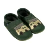 Hausschuhe / Lederpuschen Mit Feuerwehr In Grün / Gold