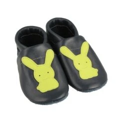 Hausschuhe / Lederpuschen Mit Hase In Blau / Apfelgrün