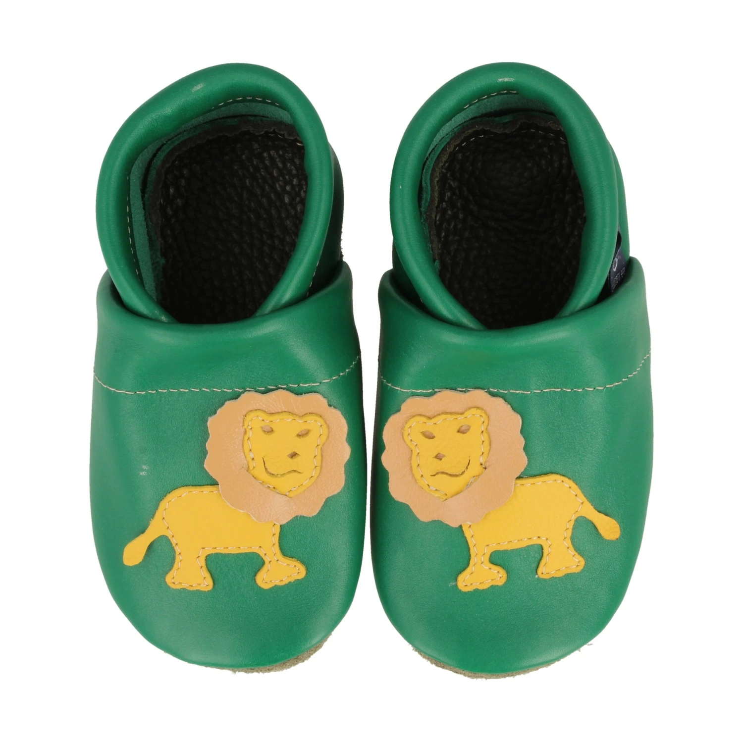 Hausschuhe / Lederpuschen Mit Löwe In Grün / Gelb 2 Hausschuhe / Lederpuschen Mit Löwe In Grün / Gelb – Bild 2