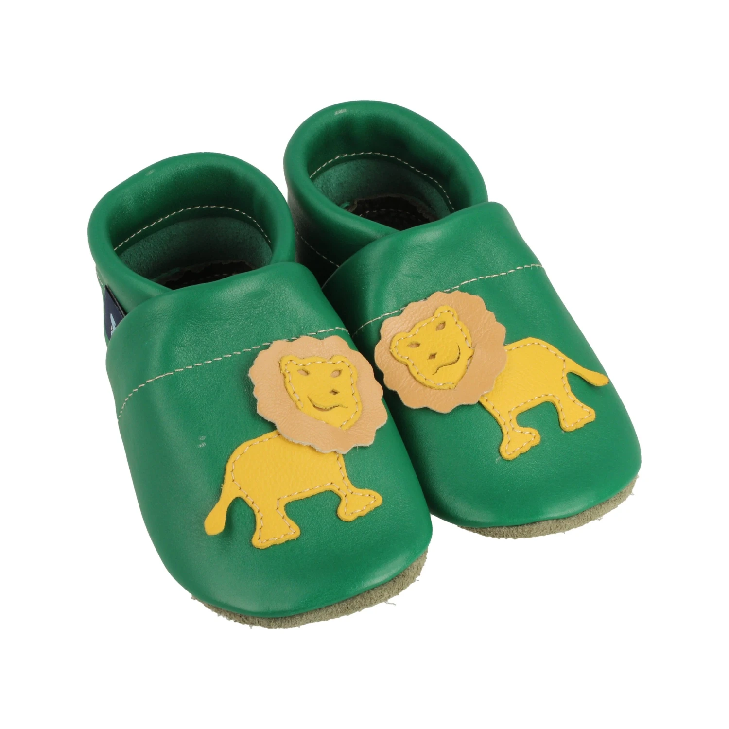 Hausschuhe / Lederpuschen Mit Löwe In Grün / Gelb 1 Hausschuhe / Lederpuschen Mit Löwe In Grün / Gelb