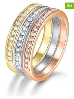 3er-Set: Ringe Mit Swarovski Kristallen