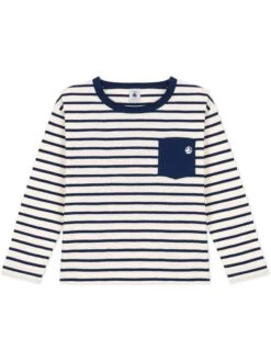 PETIT BATEAU Longsleeve In Weiß/ Dunkelblau