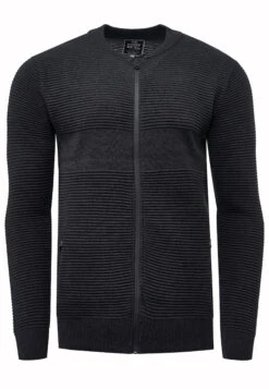 Strick Jacke Mit Reißverschluss Im Ripp-Design In Anthrazit