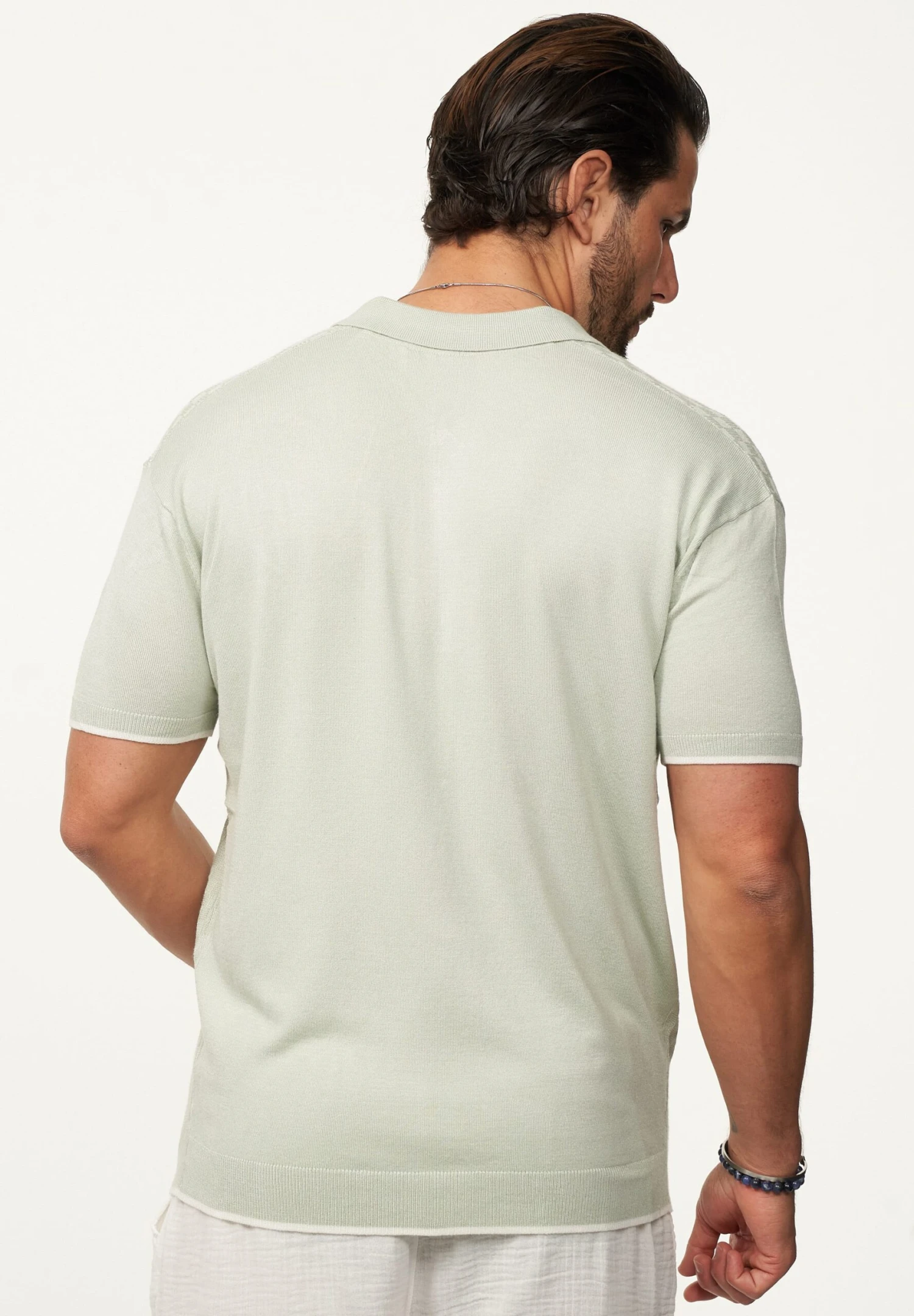 Poloshirt - Mit Half-Zip Kurzarm Strick Polo-Hemd T-Shirt In Sage 4 Poloshirt - Mit Half-Zip Kurzarm Strick Polo-Hemd T-Shirt In Sage – Bild 4